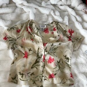 sheer floral button up over shirt